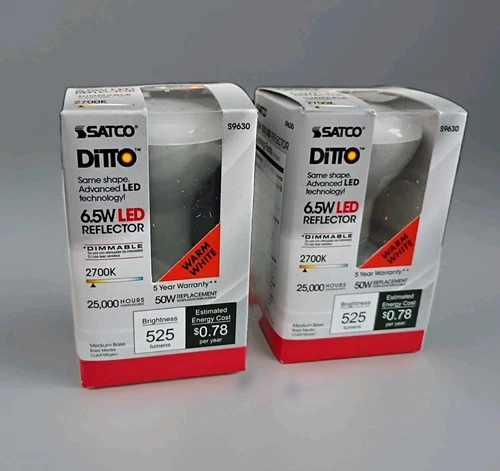 Satco S9630 LED Reflector 6.5W =50W R20 E26 Dimmable Frost 2700K Warm White-2 PK - Picture 1 of 10