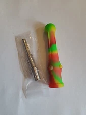 Green Yellow And Red Silicone Drinking Straw With Titanium Tip