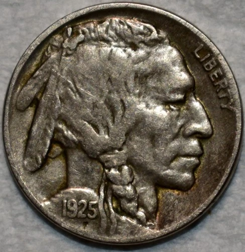 Extra Fine 1925-D Buffalo Nickel, Richly Hued & Sharply Struck.