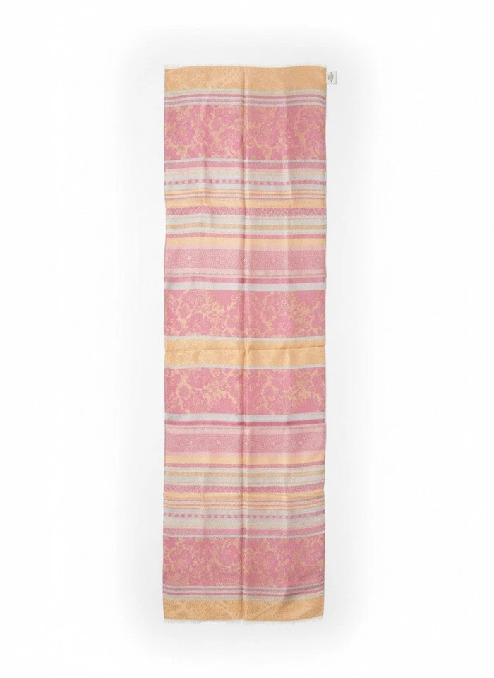 Pink Yellow Striped Floral Jacquard Long Oblong Silk Scarf Womens Vtg 80s - Image 2 of 3