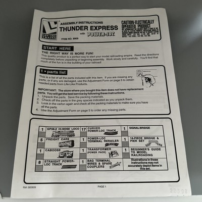 HO Life-Like Thunder Express No. 8908 Operating Train Instruction Manual