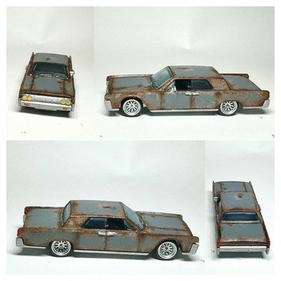Custom Hot Wheels  64 Lincoln Continental Gray Rat Rod W/ Real Riders