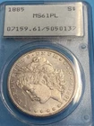 1885 P Morgan Silver Dollar PCGS MS-61 PL Old Green Rattler Holder