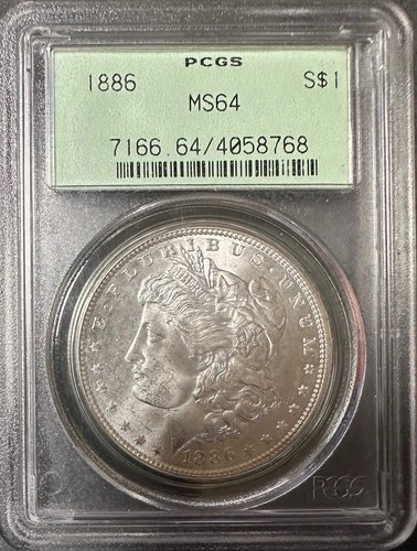 1886  $1 Morgan Silver Dollar Coin PCGS MS64, BLAST WHITE COIN OLD GREEN HOLDER