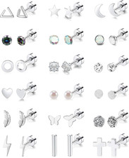 18 Pairs Stainless Steel Stud Earrings Set for Women Men Star Moon Flower Heart