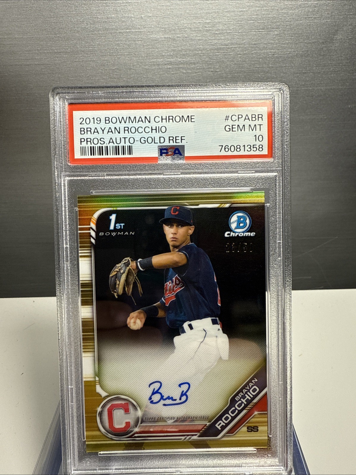 Brayan Rocchio 2019 1st Bowman Chrome TRUE Gold Refractor Auto /50 Guards GEM MT