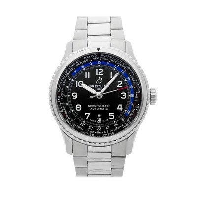 Breitling Aviator 8 B35 Unitime 43mm Steel Auto Bracelet Watch AB3521U41B1A1