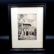 Donald Crawford Drypoint Etching Canterbury Cathedral Baptistry Framed Print