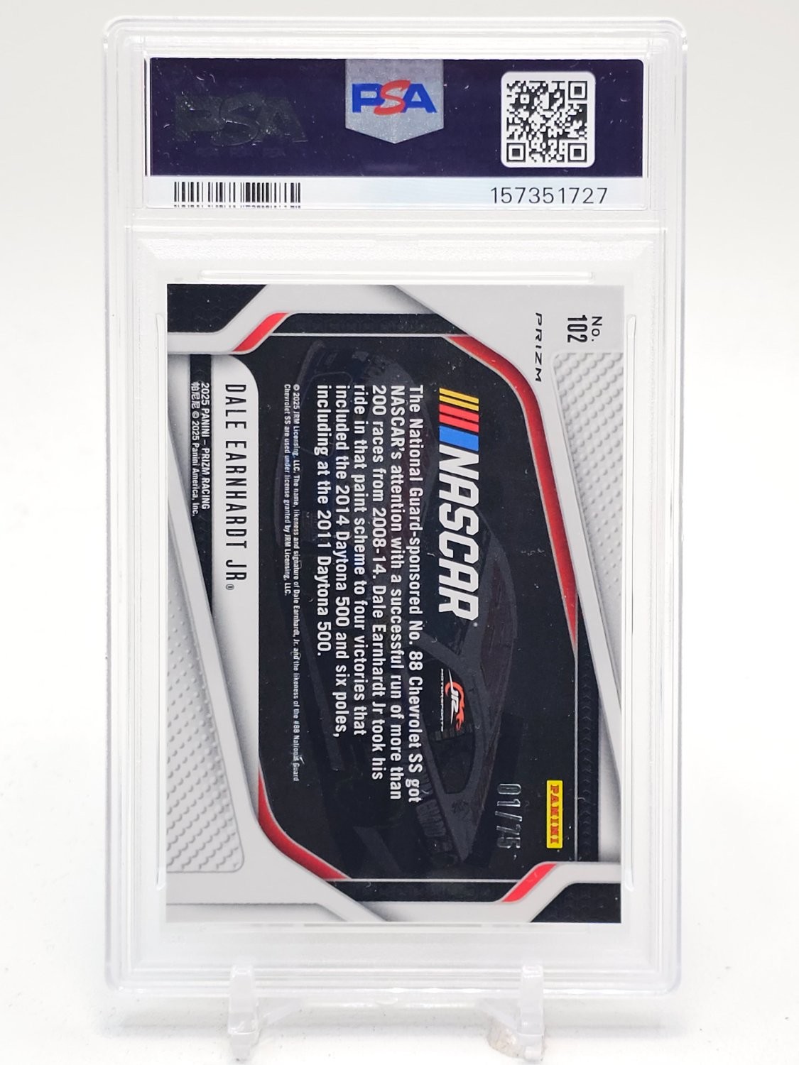 DALE EARNHARDT JR. 2025 PANINI PRIZM CHECKERED FLAG 01/75 #102 PSA 9 Q5677 view 2