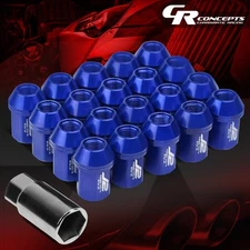 J2 M12X1.25 7075 ALUMINUM 25MM OD/35MM 20PC CLOSE END LUG NUT SET+ADAPTER BLUE