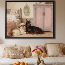 Shih Tzu Dog Canvas Print Vintage Oil Painting Wall Art Living Room Decor