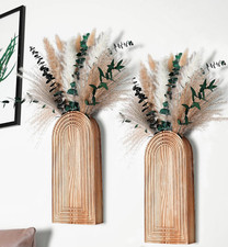 Wooden Vases Set of 2 with Pampas Grass Eucalyptus Boho Home Decor