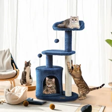 Small Cat Tree Tower for Kittens Multi-Level Condo Scratching Post ClevaHome