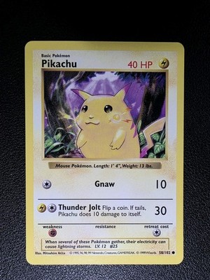 Pikachu 58/102 Base Set Shadowless Yellow Cheecks Pokemon Karte Basis WotC 1999