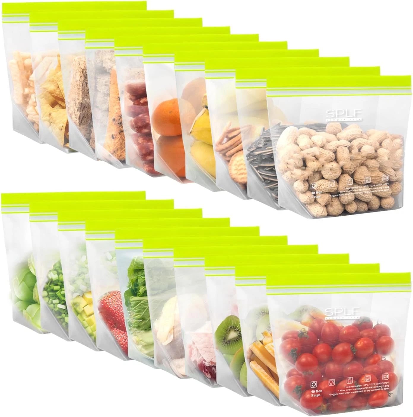 20 Pack Reusable Sandwich Bags Dishwasher Microwave Safe, BPA Free Extra Thick L
