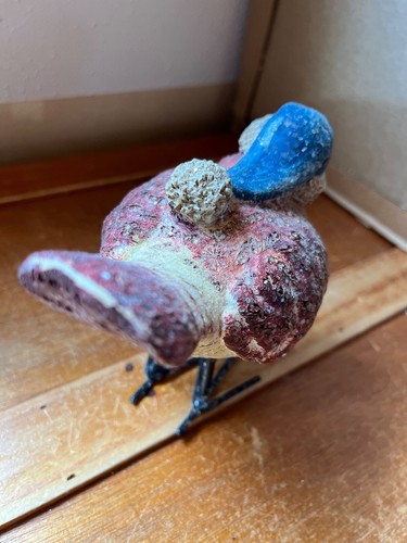 Sparkly Red & White Cute Resin Bird w Wire Legs & Blue Santa Claus w Holly Hat - Picture 7 of 13