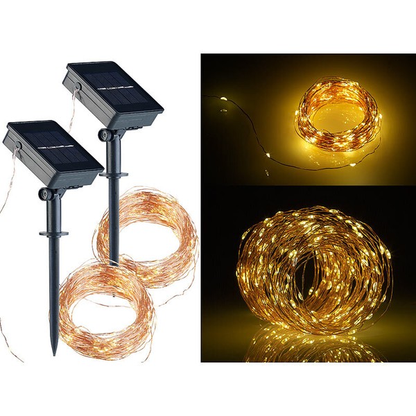 Lunartec 2Er-Set Solar-Lichterkette Aus Kupferdraht, 200 WarmweißE Leds, 8 Modi-image