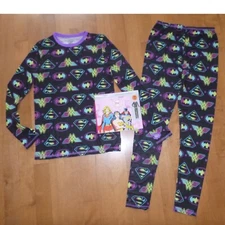 Girls Cuddl Duds DC Comics Batgirl Super Wonder Woman 2 pc Long Underwear XS 4/5