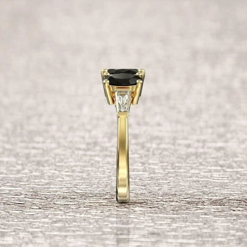 3Ct Oval Lab Created Diamond Three Stone Engagement Ring 14K Yellow Gold Plated - Image 2 of 4