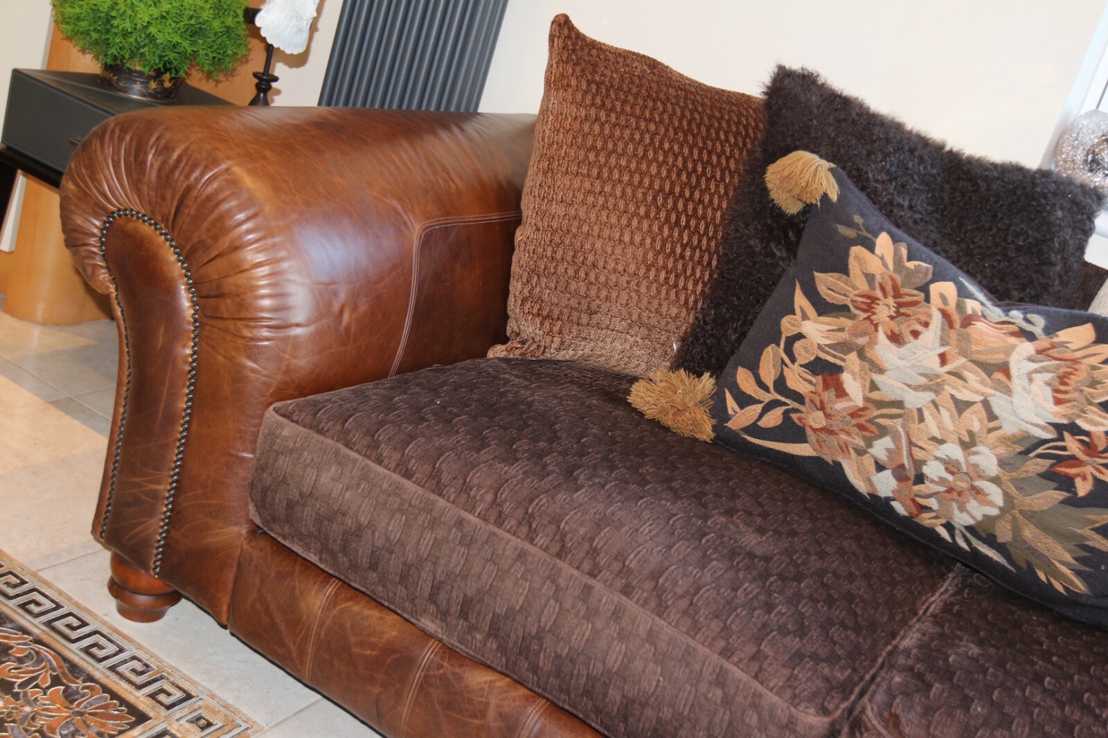 TWO MIDI Barker & Stonehouse Tetrad degas brown leather & fabric sofas suite eBay