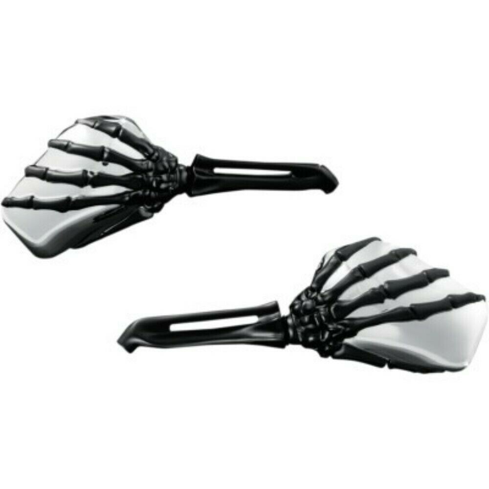 Kuryakyn 1764 Black & Chrome Skeleton Hand Pair of Mirrors for all Harley 65-23