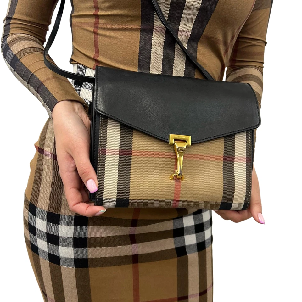 Burberry Black/Beige House Check Fabric And Leather Macken Crossbody - Image 4 of 4
