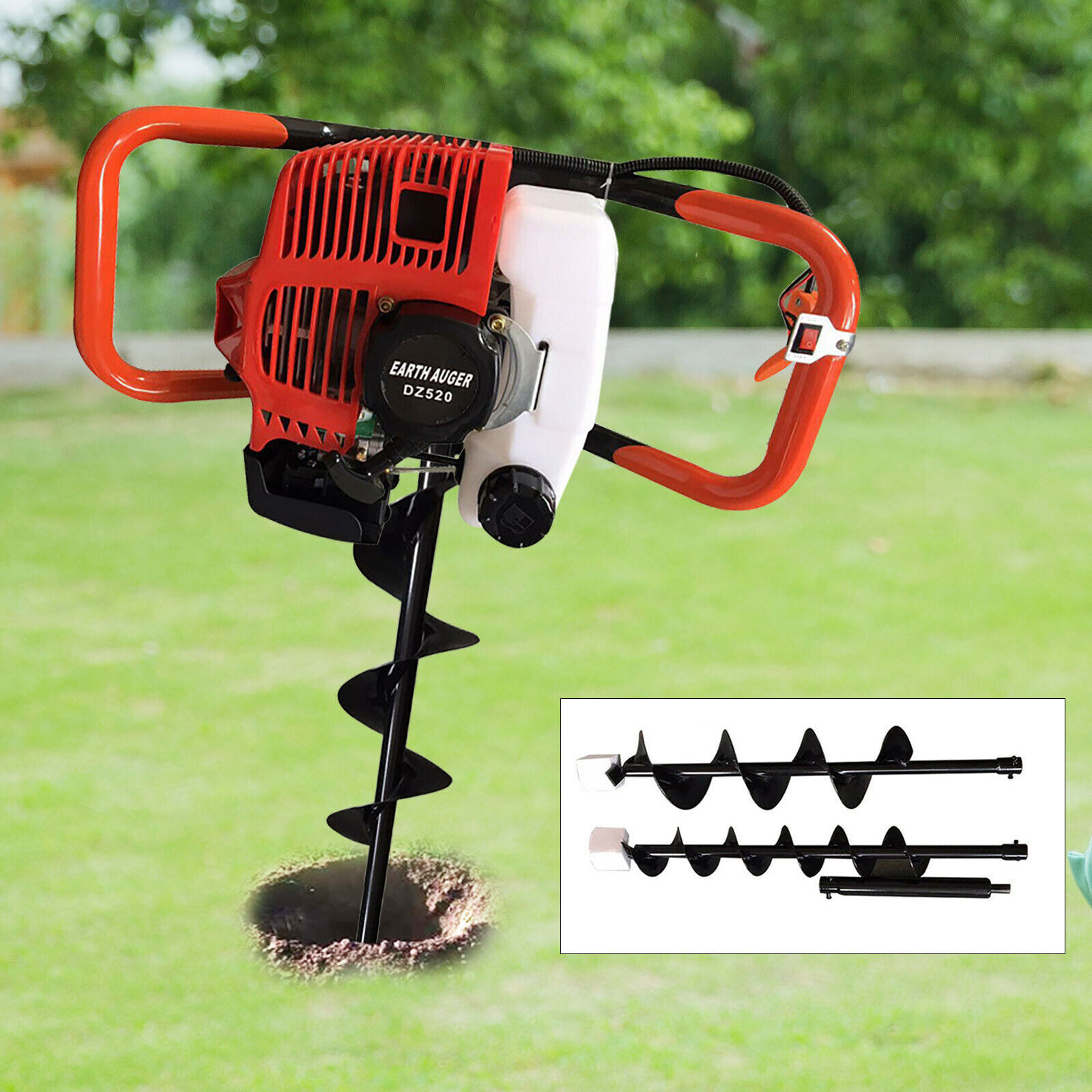72CC/52CC Post Hole Digger Gas Powered Earth Auger Borer Ground w/ 4" 6