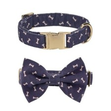 Adjustable Pet Bow Tie and Dog Collar for Small Medium Navy Dog Bone X-Small
