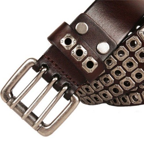 Gothic Heavy Metal Real Leather Waist Belt Rivet Studded Unisex Punk Waistband - Picture 6 of 21