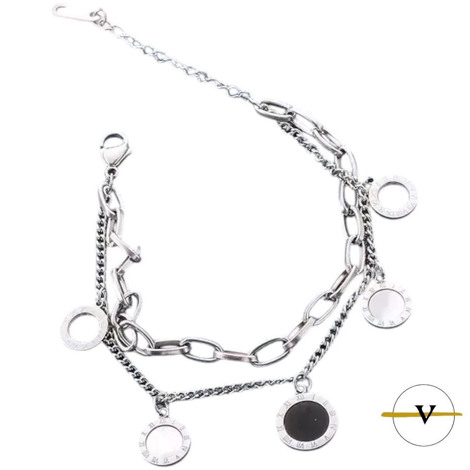 BRACCIALE DONNA COLORE ARGENTO ACCIAIO INOSSIDABILE NUMERI ROMANI - Immagine 2 di 3