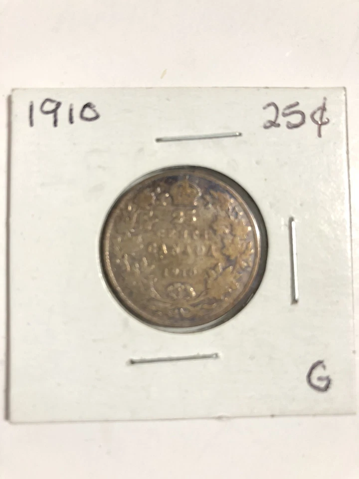1910 Canada 25 Cents Coin Circulated .925 Silver Nicely Toned￼ G - Image 3 of 4