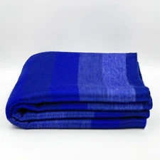SOFT & WARM NAVY BLUE STRIPED ALPACA WOOL HANDMADE PICNIC BLANKET THROW QUEEN