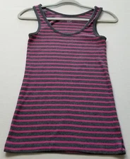 Gap Tank Top Women’s Medium M Pink Gray Striped Sleeveless Scoop Stretch Ribbed