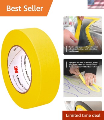 3M 06654 Automotive Refinish Masking Tape,  36 mm x 55 m, Yellow, 1 Roll