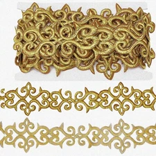 GoldenCloud Lace Trim: 5.2 Yards of 3" Wide Adhesive Gold Embroidery Polyester R