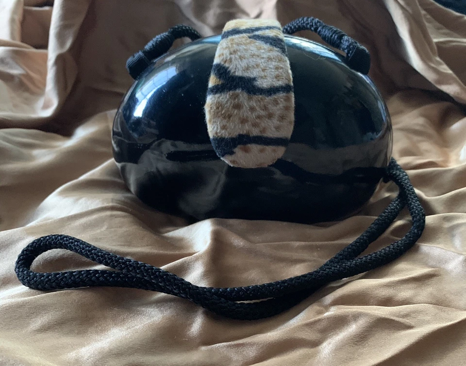 Timmy Woods Beverly Hills Handcarved Acacia Wood Purse With Leopard Print Clasp - Image 2 of 4