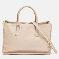 Prada Beige Saffiano Lux Leather Frame Tote
