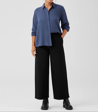 Eileen Fisher 218 Washable Flex Ponte Wide-Leg Pant in Black womens PP NWOT