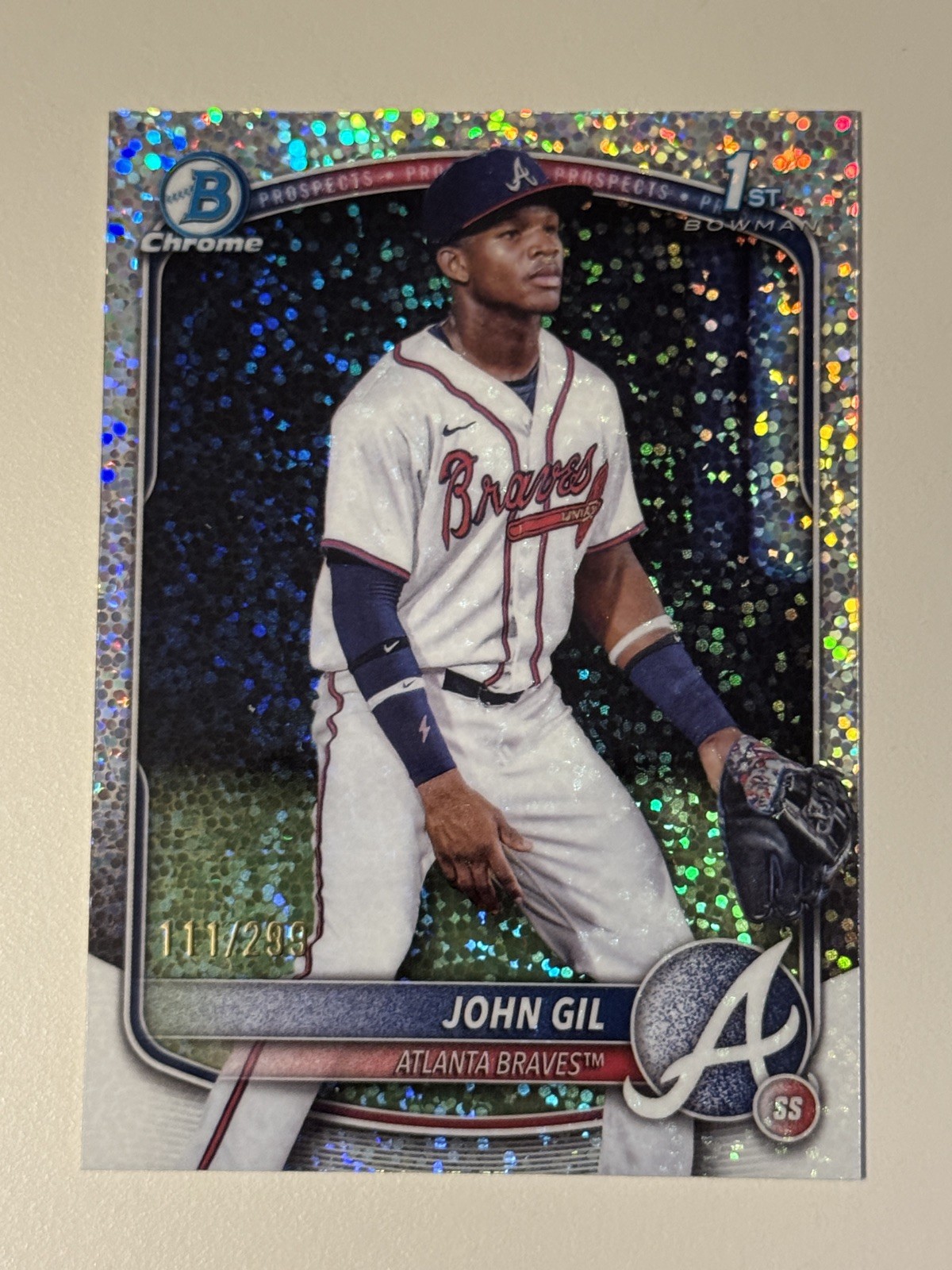 2025 Bowman Chrome #BCP-172 John Gil Bowman Chrome Prospects Speckle #/299