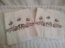 VTG Pink Floral Hand Embroidered Standard Size Pillow Cases Set of 2, Multicolor