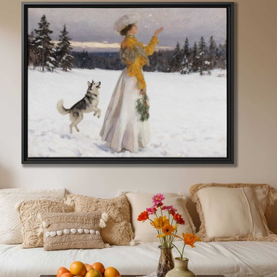 #ad Siberian Husky Oil Painting Canvas Print Winter Dog Wall Art Rustic Decor $211.11