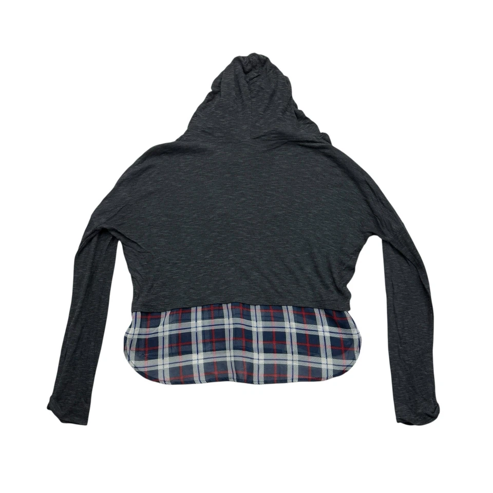 Rue21 连帽衫女式大号 L 灰色蓝色红色格子轻便长袖 — 第 2/4 张图片