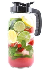 Mason Jar Pitcher 64 Oz With Spout Lid 2 Quart Glass Sun Tea Jar For Iced Hot...