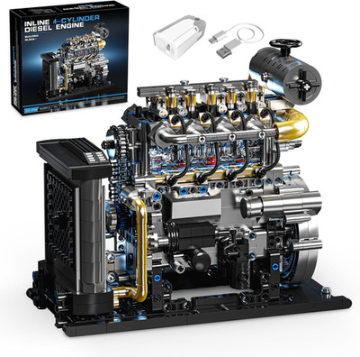 Diesel Engine Model Kit That Runs for Adults, MOC Mini Inline 4-Cylinder Diesel
