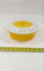 Pyrex Sunflower Oval Casserole Dish 043 1.5 Qt with Lid Vintage 1970s Yellow