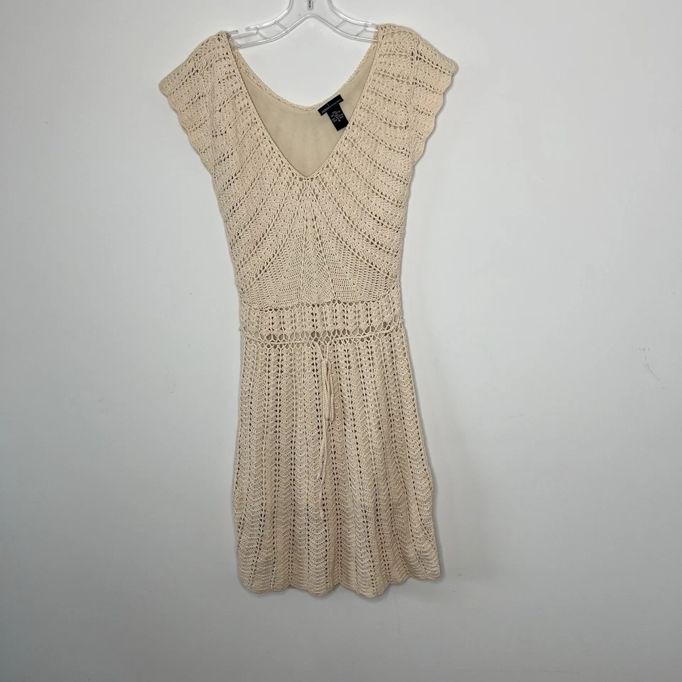 Moda International крючком платье женщин средний крем трикотажа фестиваль Y2K винтажный богемное - Изображение 3 из 4