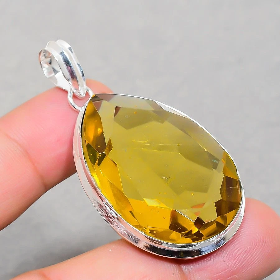 Ciondolo pietra preziosa citrino fatto a mano design antico delicato a forma ... - Immagine 2 di 4