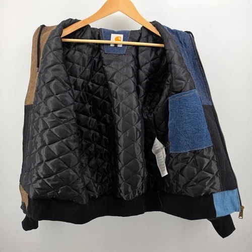 Carhartt Reworked Patchwork Denim Jacket Mens Large Hooded Quilted Lined Work image 4