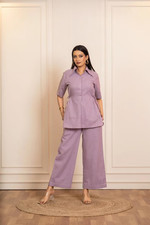 Conjunto de Top y Palazzo de Verano de Dos Piezas Outfitn de Algodón Lila Slub Co-ord