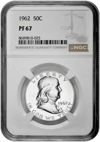 1962 50C Proof Silver Franklin Half Dollar NGC Graded PF 67 in New Holder
